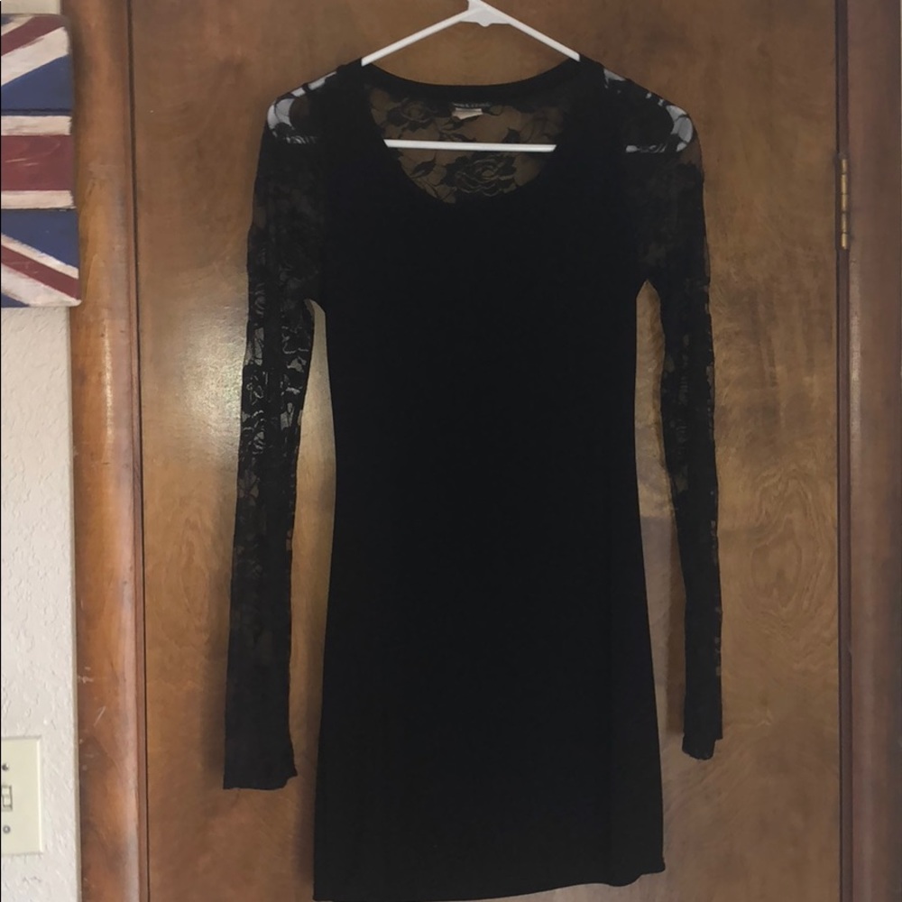 Black lace mini dress with back appeal!